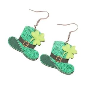 St. Patrick's Day Clover Green Hat Earrings Festival Acrylic Earrings